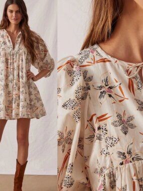 Caballero Mini Dress Tunic Oversized Boho Dainty Cotton Babydoll Size Large